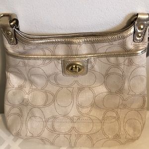 Coach Linen Penelope Crossbody, Cream/Gold Metallic